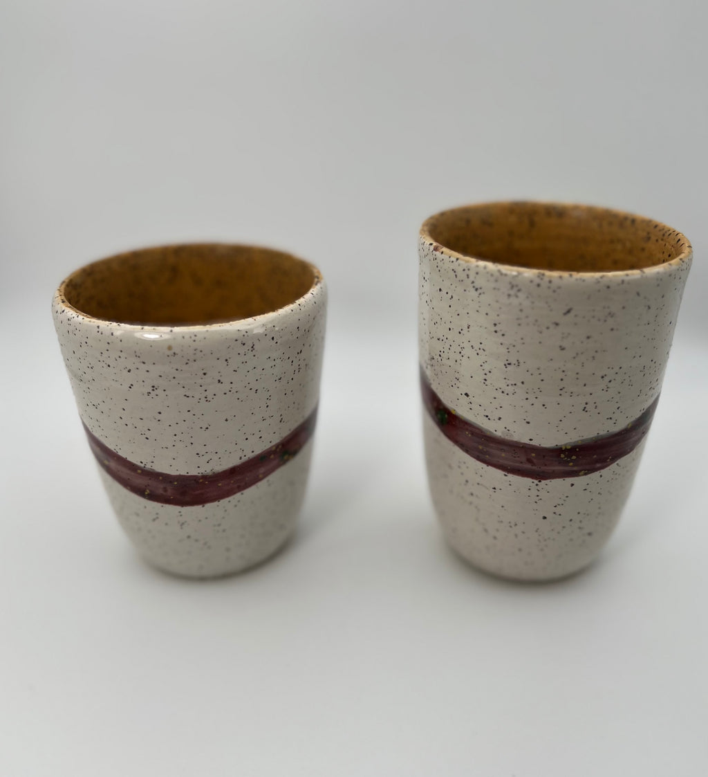 Set of White Cups with Purple Band