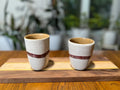 Set of White Cups with Purple Band