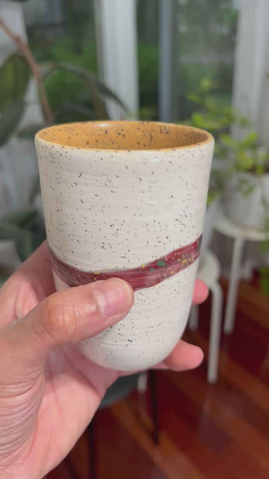 Set of White Cups with Purple Band